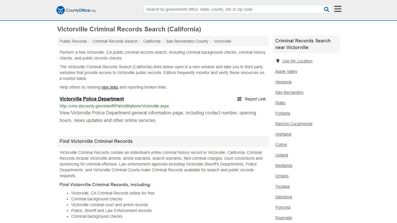 Victorville Criminal Records Search (California) - County Office