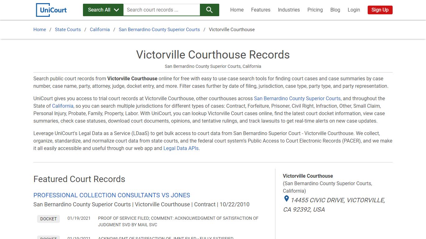 Victorville District Courthouse Records | San Bernardino | UniCourt